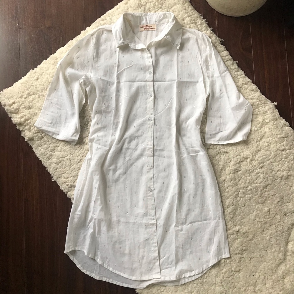 Silver Embroidered Shirtdress by Antica Sartoria